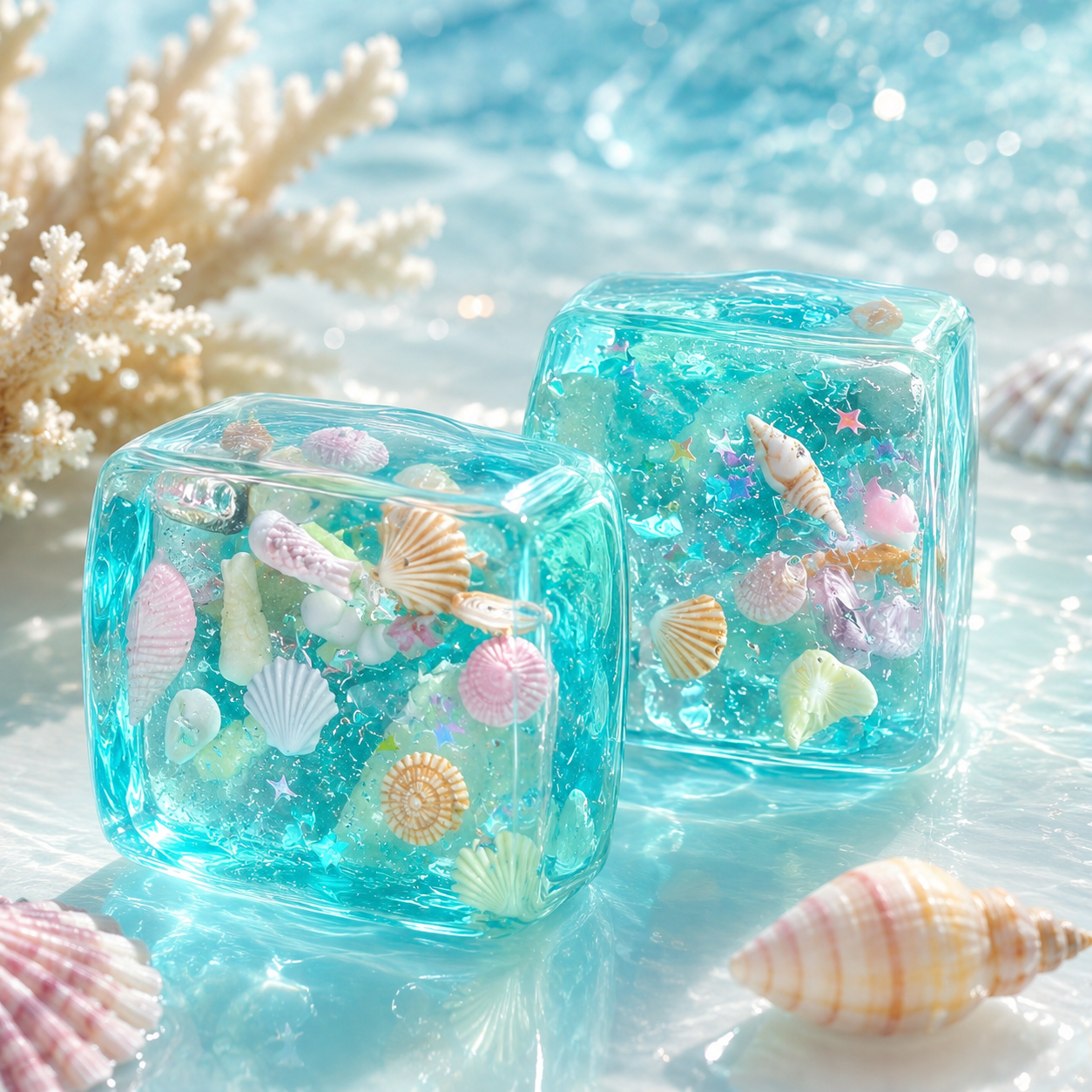 Ocean Jelly Squishy - Crystal Fidget Toy with Sea Shells