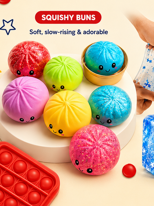 Pile of cute kawaii dumpling squishies in pastel colors — one of 12 things that actually beat the afternoon slump