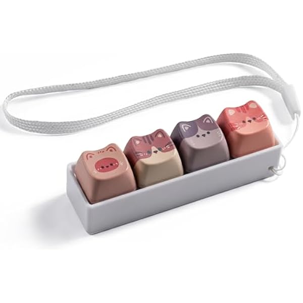 Cat keyboard fidget clicker keychain white PBT mechanical stress toy