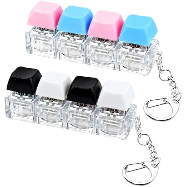 Mini keyboard fidget clicker black white blue pink keychain