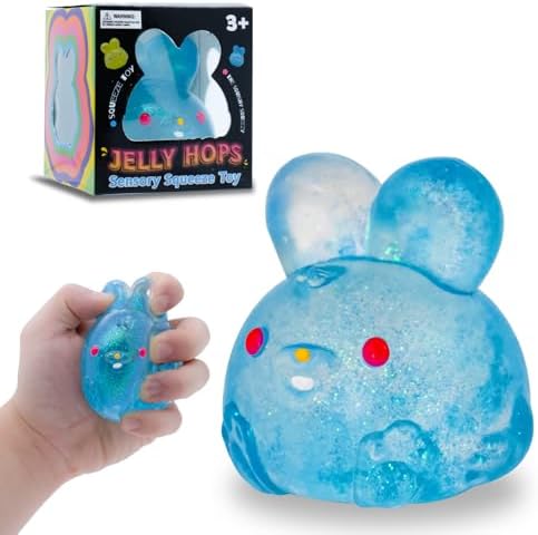Blue glitter bunny squishy jelly sensory squeeze stress ball fidget toy