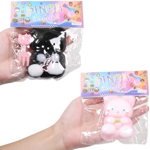 Mini cat squishy 2 pack black and pink kawaii sticky squeeze toy