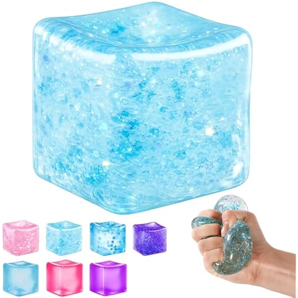 Ice cube squishy blue glitter slow rise sensory fidget
