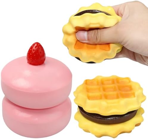 Pink and yellow toast bread squishy sticky slow rising food squeeze stress toy