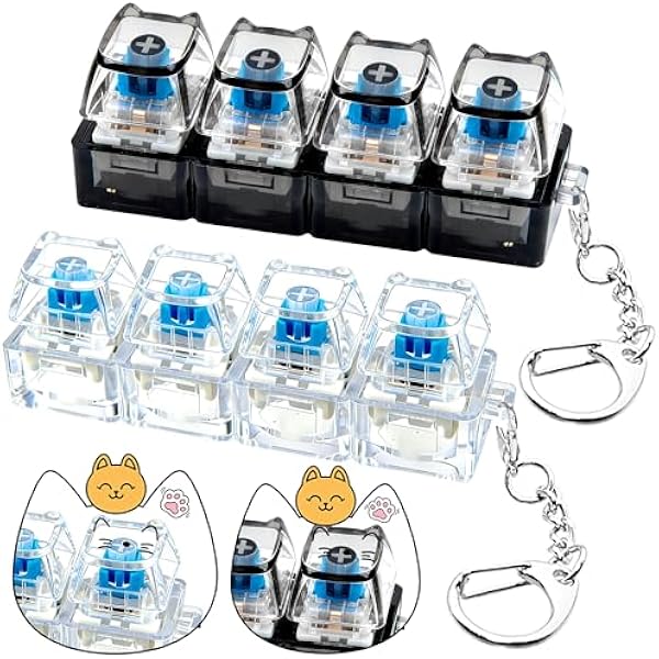 Cat keyboard fidget clicker keychain clear black 2-pack