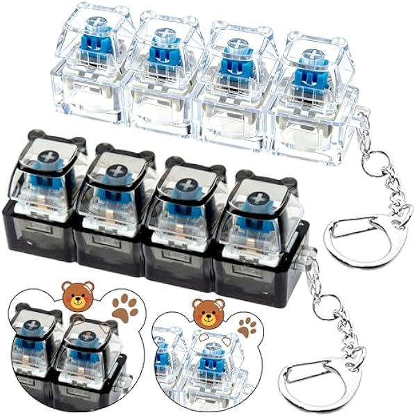 Bear keyboard fidget clicker keychain clear black 2-pack