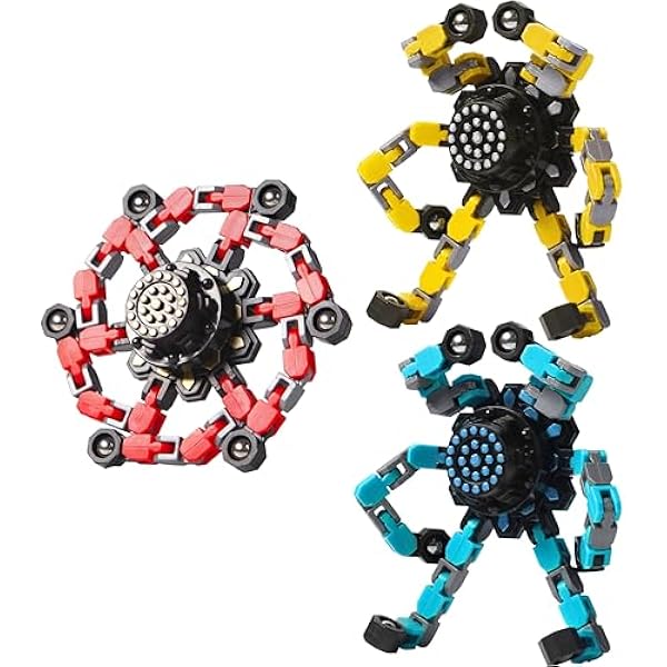 Transformable fidget spinner 3-pack snap lock fingertip gyro