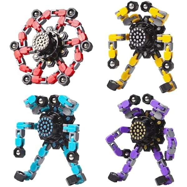 Transformable fidget spinner 4-pack multi color sensory stress relief toy