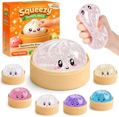 Glitter White Dumpling Squishy with Steamer Box