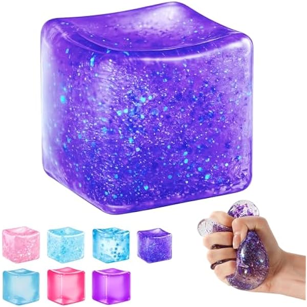 Ice cube squishy purple glitter slow rise sensory fidget