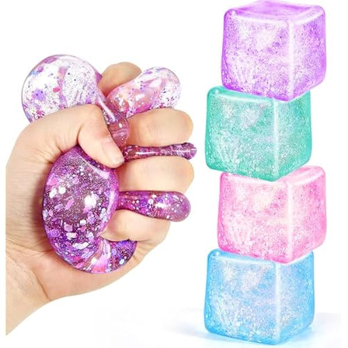 Large squishy fidget cube 4-pack gold glitter silicone stress squeeze toy