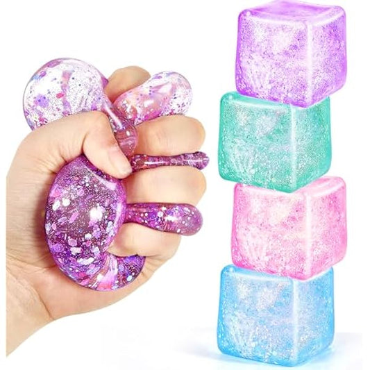 Large squishy fidget cube 4-pack gold glitter silicone stress squeeze toy