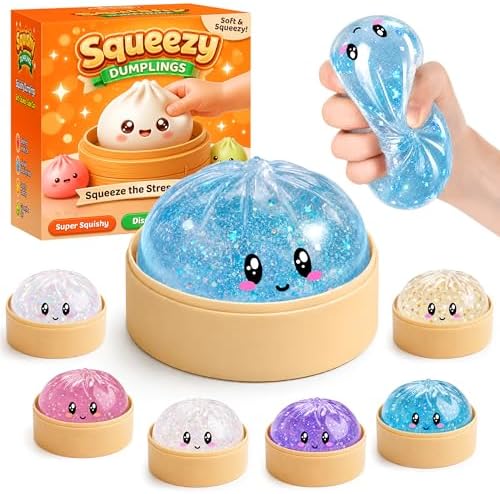 Glitter Blue Dumpling Squishy with Steamer Box