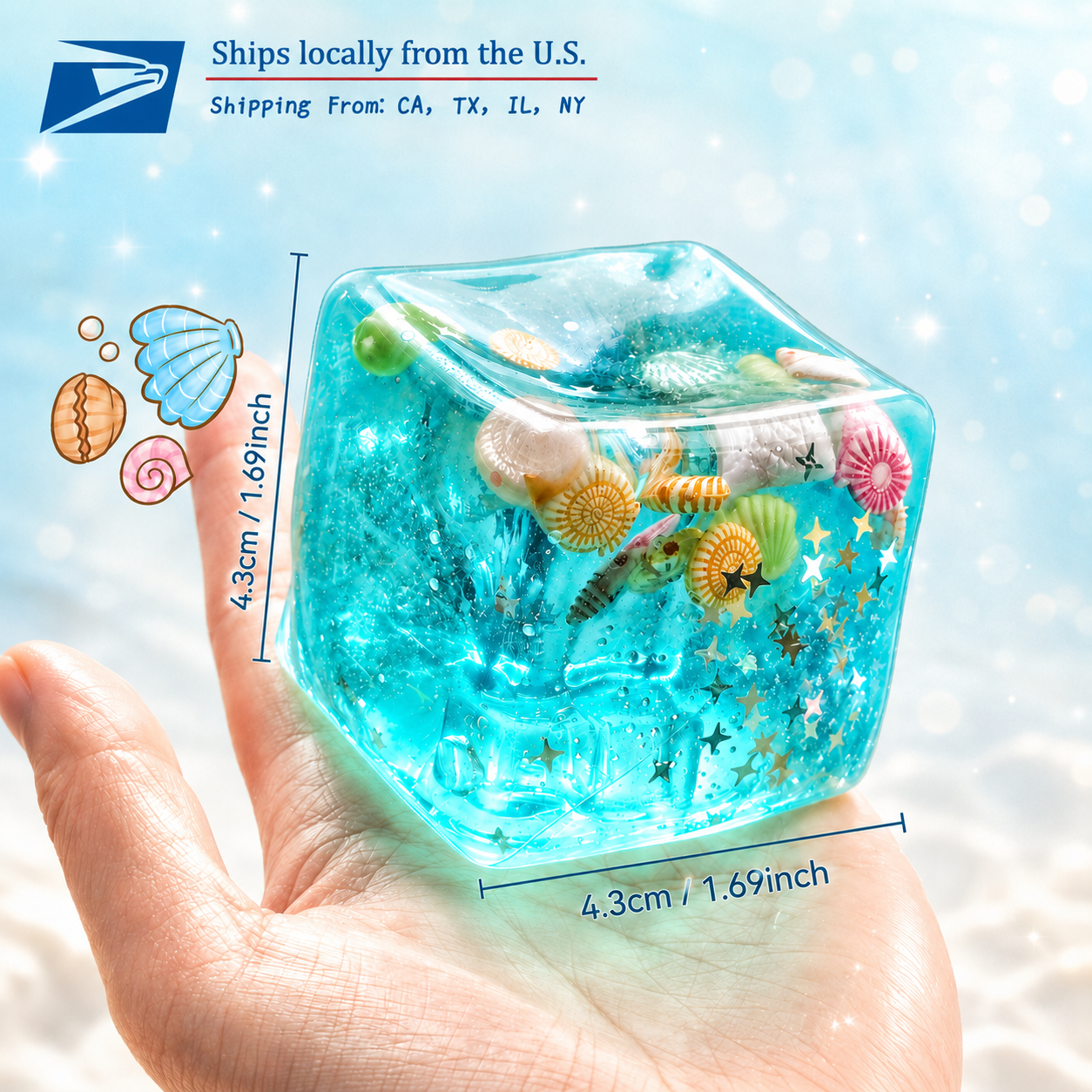 Ocean Jelly Squishy - Crystal Fidget Toy with Sea Shells