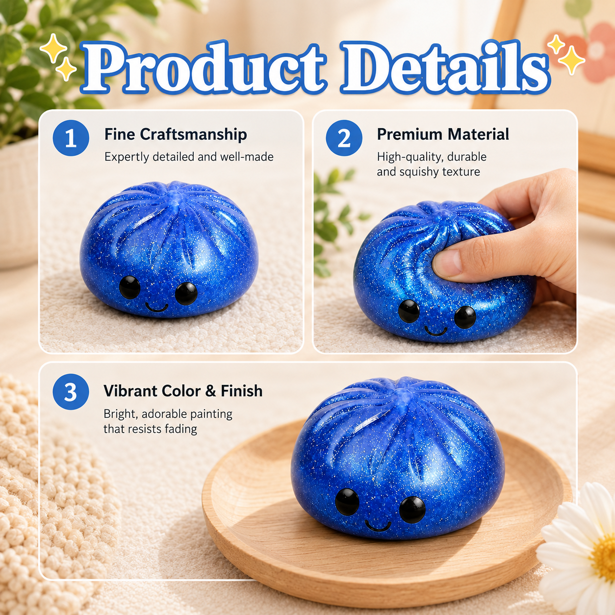Glitter Bead Dumpling Squishy 2-Pack – Bao Bun Fidget