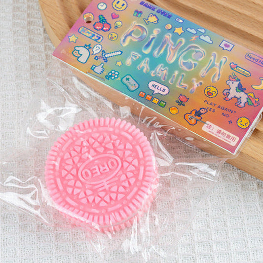 Pink cookie sandwich squish slow rise sensory toy